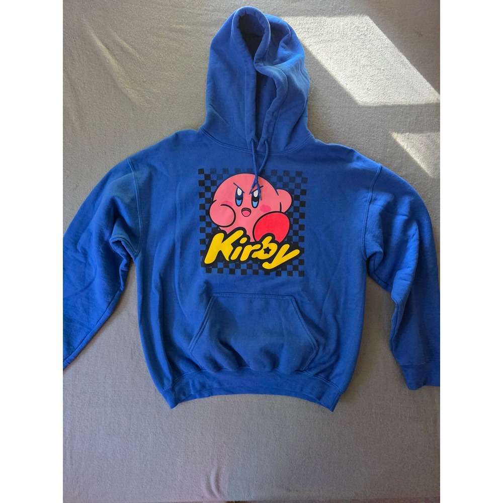 Kirby Nintendo Graphic Hoodie Royal Blue Checkered Sweatshirt Medium